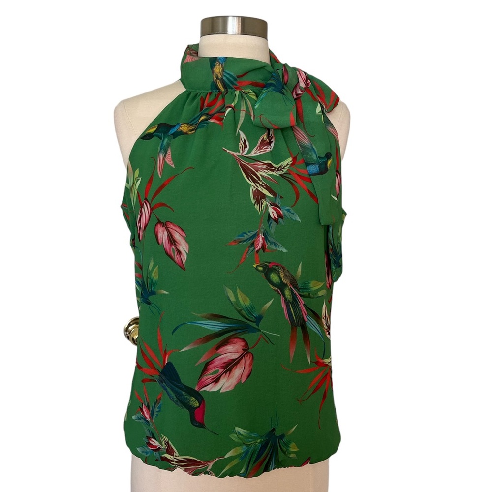 EUC New York and Co haltered top, green with prints size S